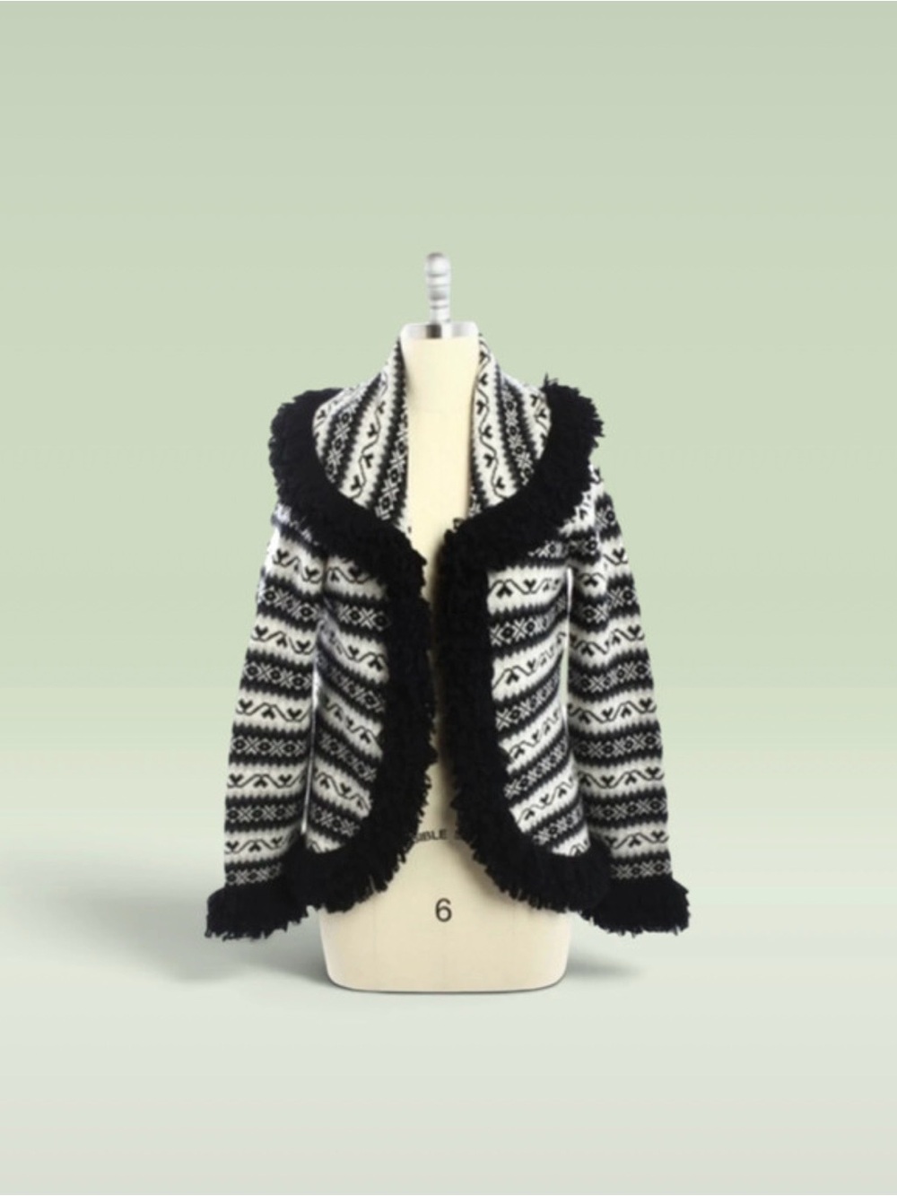 Nine West Black & White Fair Isle Fuzzy-Trim Cardigan 8
